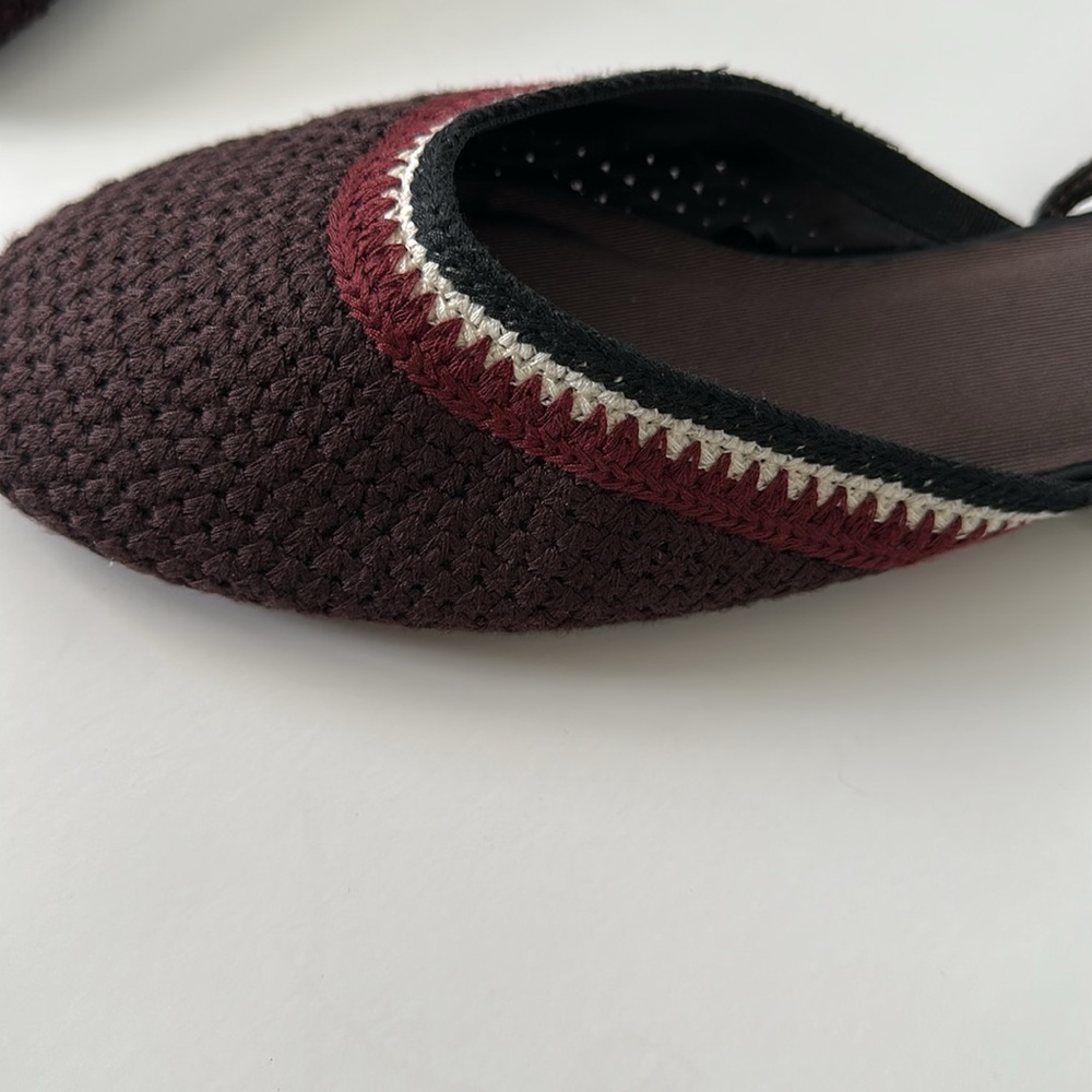 Zara Women's Burgundy and White Braided Flats - Picture 14 of 17